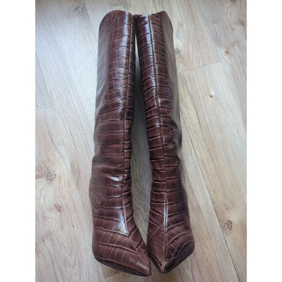 Schutz Maryana Crocodile Embossed Leather Stiletto Heel Boots Womens 8.5 - Picture 5 of 13